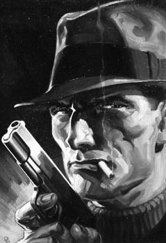 Advertisement: Tough guy with gun and dangling cigarette by Donald Hewitt - Auction record, sale price, and art valuation. Compare with similar artists and explore comparable artworks.