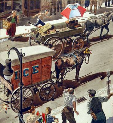Street scene with ice wagon