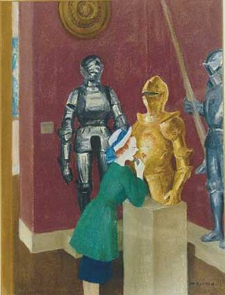 Young Woman Primping in Museum's Armor Gallery