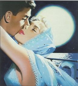 Couple kissing on moonlit