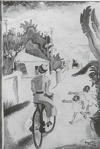 Woman riding bike as Berm