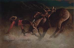 Cowboy Thrown From Horse by Mark English - Auction record, sale price, and art valuation. Compare with similar artists and explore comparable artworks.