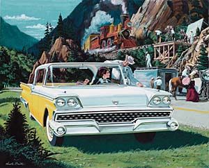 Advertisement: Actress arriving at western film set (Ford)