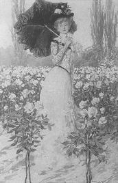 Woman with parasol in rose