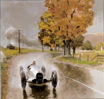 Race car in autumn rain