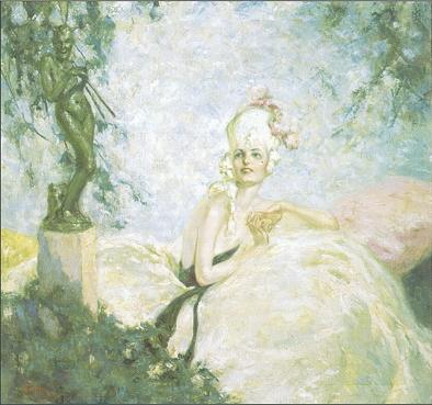 Courtly woman eyeing statue