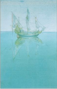 Becalmed sailing ship