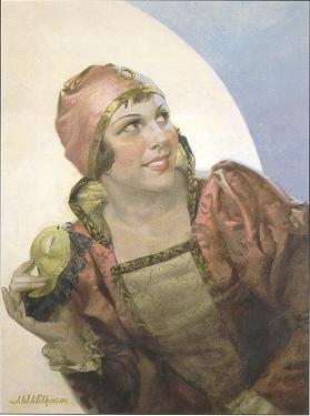 Woman in costume holding