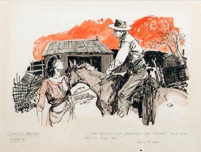 Farm Woman Speaking to Cowboy