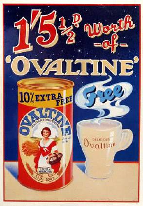 Advertisement: Can and cup of Ovaltine