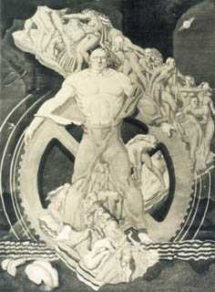 Man in front of Giant Cog