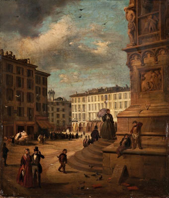 "Veduta di Piazza del Duomo dall'angolo di Palazzo Reale" 1868