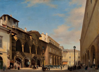 "Loggetta degli Osii e Scuole Palatine ("La piazza dei Mercanti in Milano"), 1840