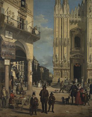 "Veduta di Piazza del Duomo con il Coperto dei Figini" 1839