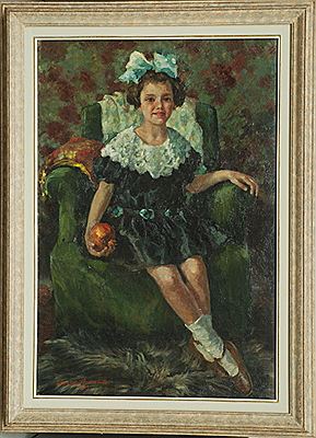 "Bimba con fiocco azzurro e mela"