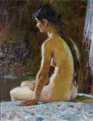 Seated Nude with Long Brown Hair