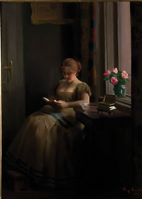 Interior Scene with Woman Reading Near Window - 1922