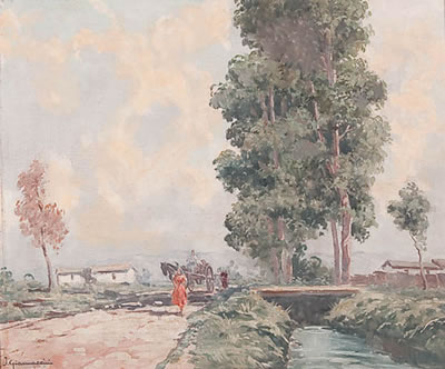 A Sunny Italian Road with Travelers