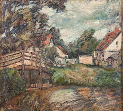 Landscape with Bridge Over Stream and Village