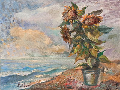 Sunflowers Along the Shore