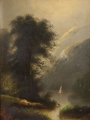 Landscape with Sailboat on Lake