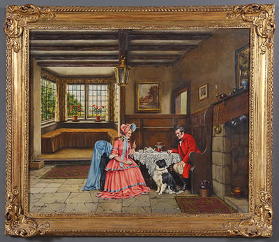 Interior Genre Scene with Couple and Dog