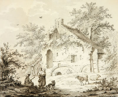 Peasant Family by a Stone Cottage