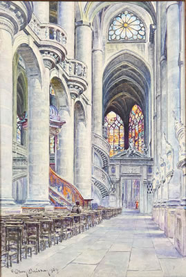 Interior Church View of St. Etienne-du-Mont Paris - 1934 by Gabriel Brun-Buisson - Auction record, sale price, and art valuation. Compare with similar artists and explore comparable artworks.