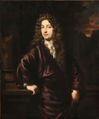 Portrait of an elegantly dressed gentleman with dusk landscape in background