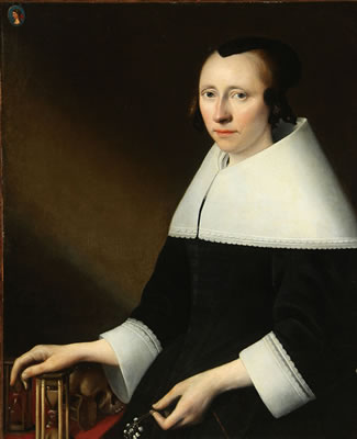 Portrait of a Lady Holding a Sprig of Lilies of the Valley and her other Hand Resting on a Vanitas Still Life - 1662