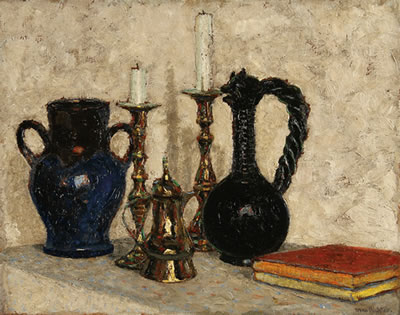 Still Life with Pitchers, Vase, Candlesticks and Books