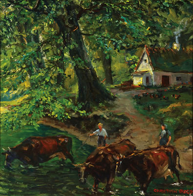 Cows Watering with Figures