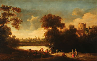 Landscape with Figures and Distant Windmill and Buildings- 1635