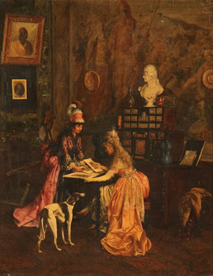 Women Examining Prints in an Antique-Filled Room- 1872