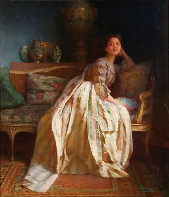 A Young Beauty Wearing a Silk Dress in an Interior by Viktor Schramm - Auction record, sale price, and art valuation. Compare with similar artists and explore comparable artworks.