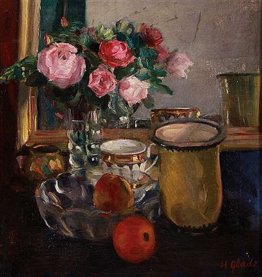 Still Life with Roses- circa 1920 by Hildegard Glade - Auction record, sale price, and art valuation. Compare with similar artists and explore comparable artworks.
