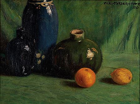 Still Life with Vases and Fruit - 1899 by Wiki Mayerhoffer - Auction record, sale price, and art valuation. Compare with similar artists and explore comparable artworks.