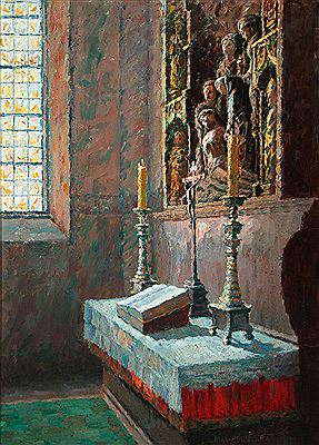 Carved Gothic Side Altar Depicting the Lamentation Bathed in Light-circa 1920