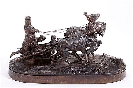 Travelers on a Troika in winter