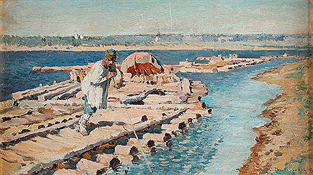 Volga River Barge Scene
