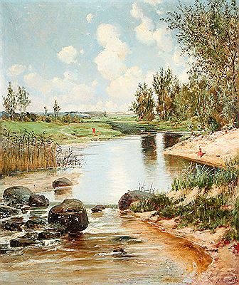 Landscape with Bathers and Boy Fishing