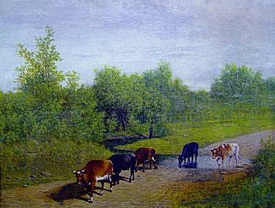 Cows on Path by Barton Stone Hays - Auction record, sale price, and art valuation. Compare with similar artists and explore comparable artworks.