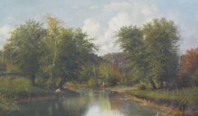 Fisherman in Stream with Horse and Rider