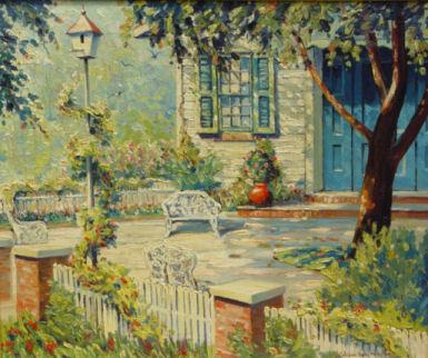Garden Porch Scene with Birdhouse by Gordon Mess - Auction record, sale price, and art valuation. Compare with similar artists and explore comparable artworks.