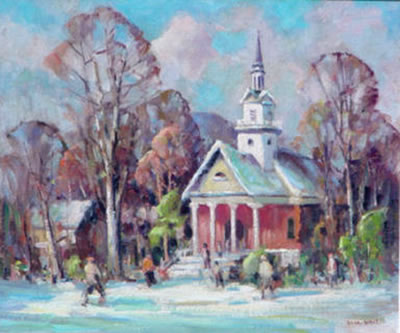 Brown County Church with Figures