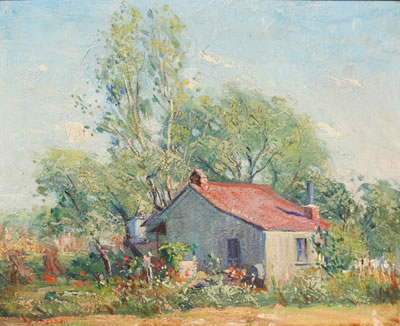 Brown County Cabin with Women at the Well
