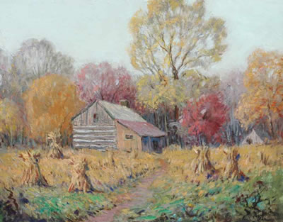 Brown County Cabin with Corn Shocks