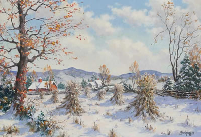"Cornshocks in December" (for Abe Martin Lodge) by Dwight Steininger - Auction record, sale price, and art valuation. Compare with similar artists and explore comparable artworks.