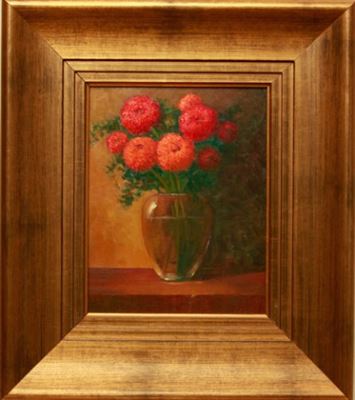 Zinnias in glass