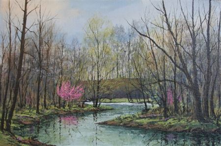 Spring Stream with Blooming Trees by Harold Hancock - Auction record, sale price, and art valuation. Compare with similar artists and explore comparable artworks.